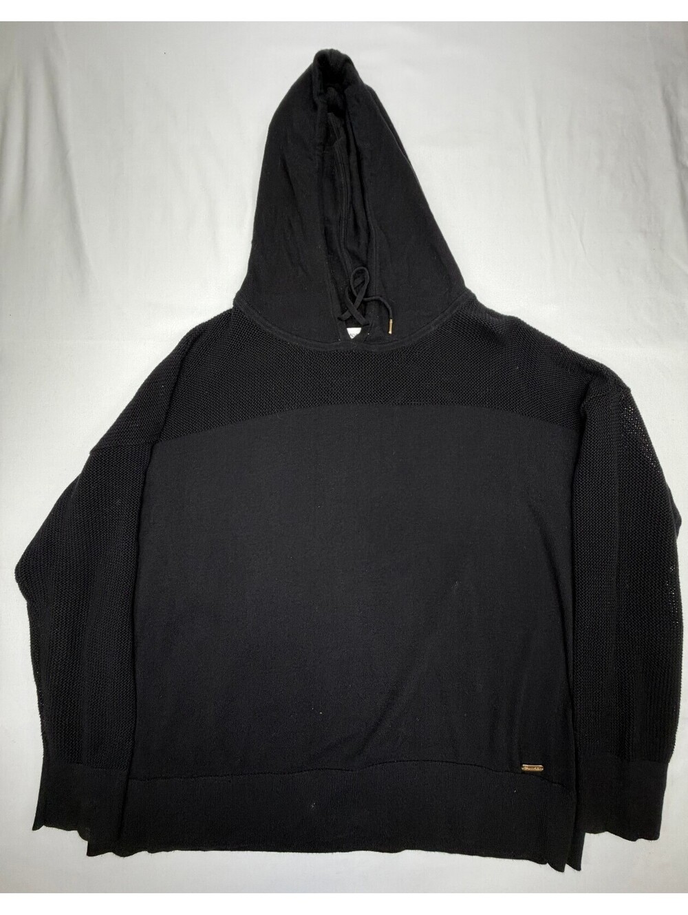 Calvin Klein Mens Hoodie Sweatshirt Pullover Mixed-Media Knit Solid Size L Black